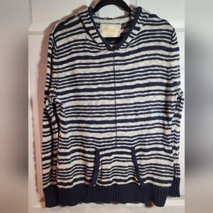 Natural Reflections Navy Blue And White Striped Knit Pullover Hooded Sweater XXL